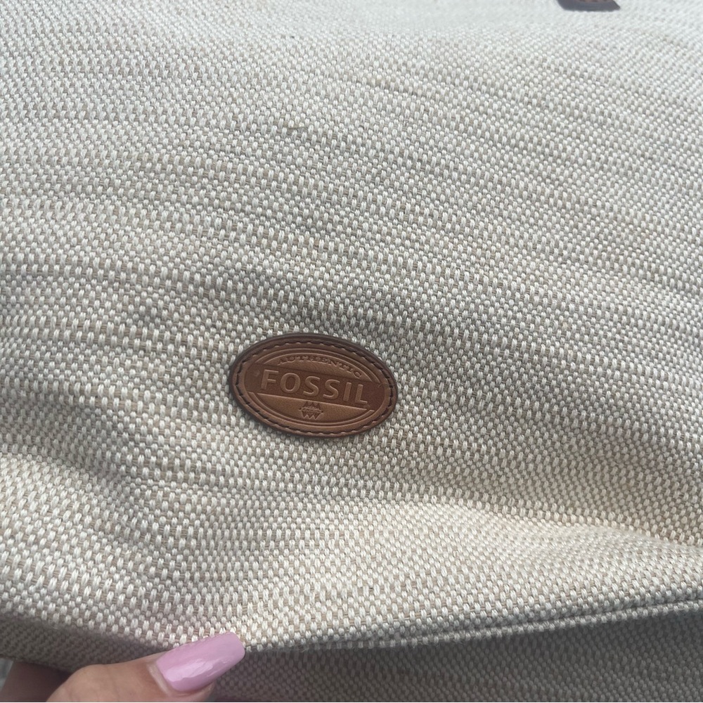 Fossil Canvas Tote Leather Details 14x14 Excellent Pre-Owned - Picture 7 of 16
